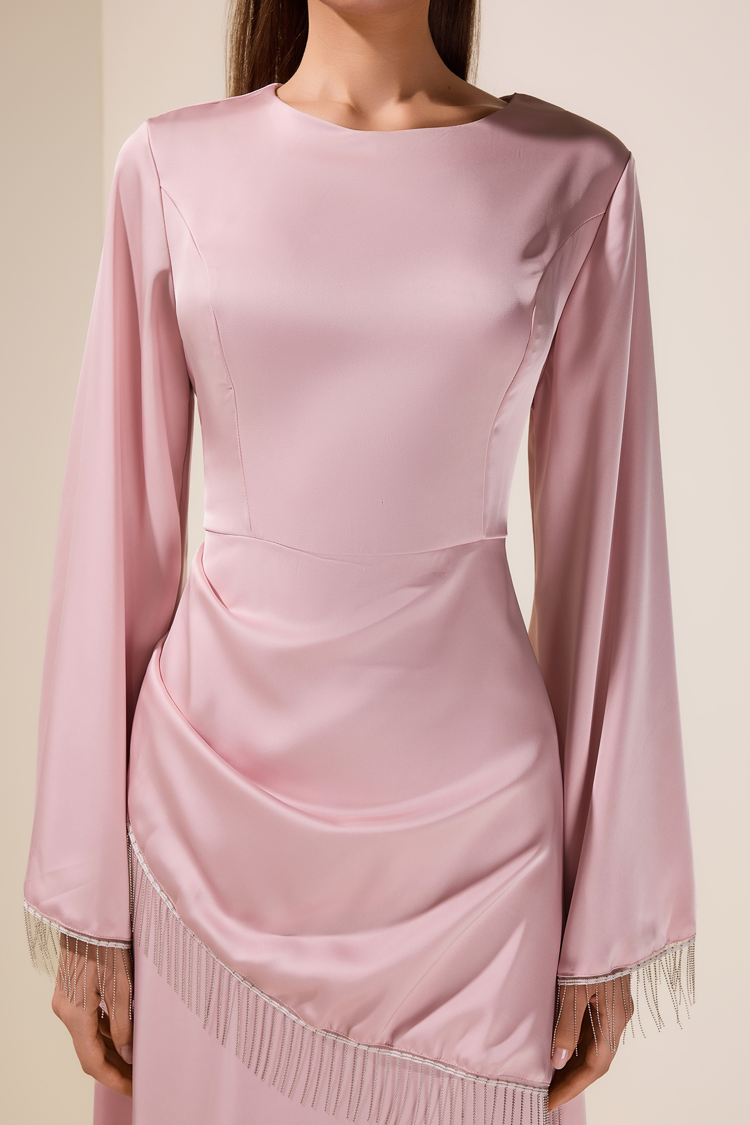 Satin Tassel Round Neck Maxi Dress