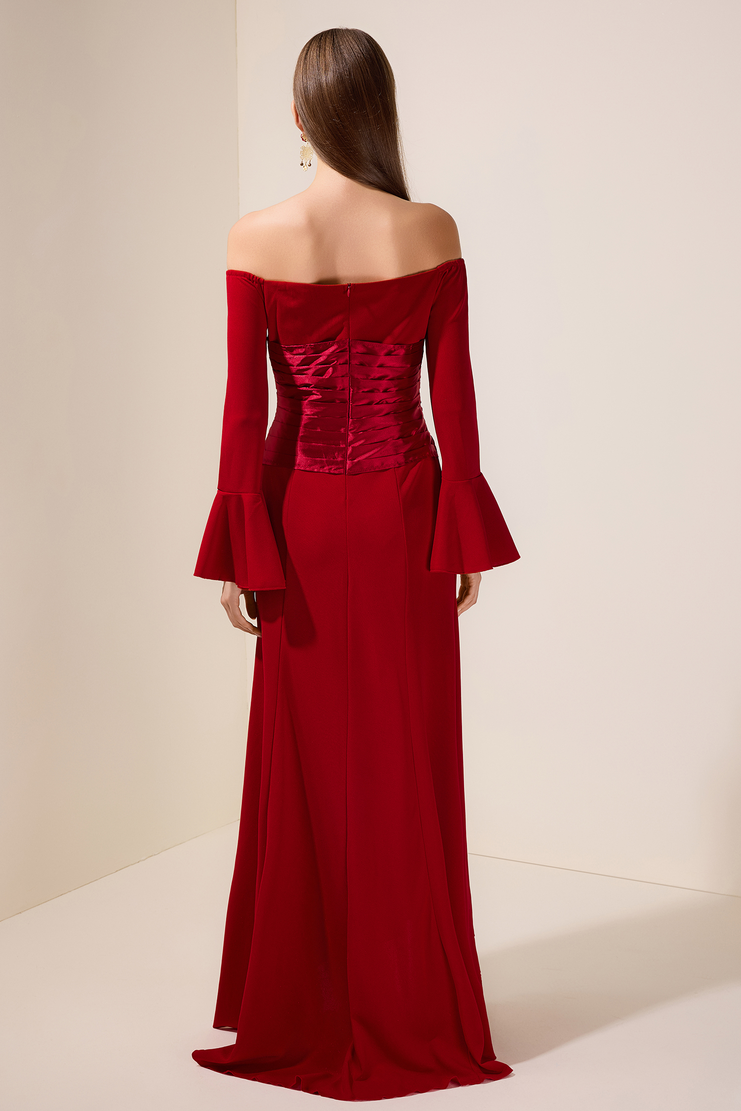 Satin Splicing Knotted Off-Shoulder Maxi Dress