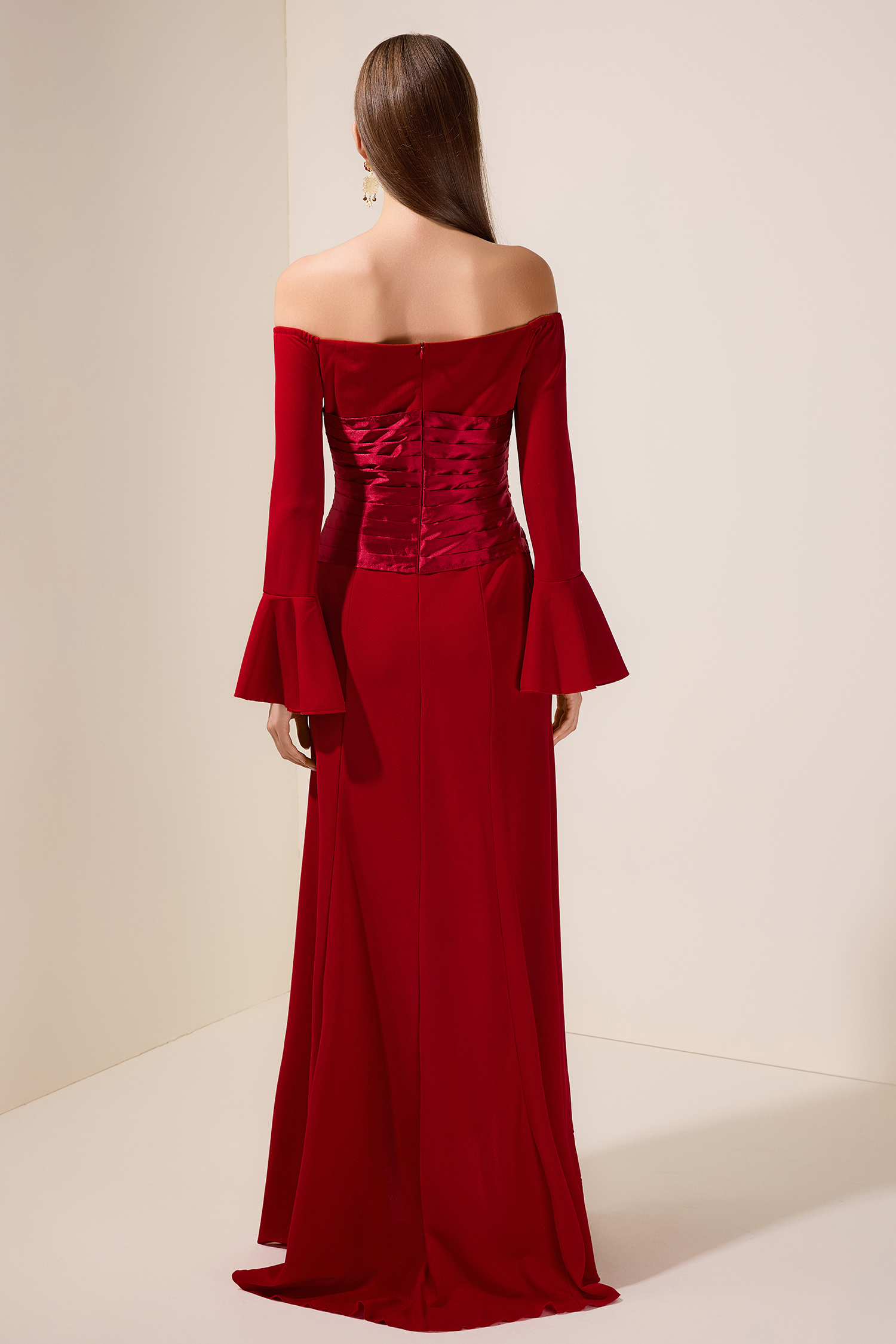 Satin Splicing Knotted Off-Shoulder Maxi Dress