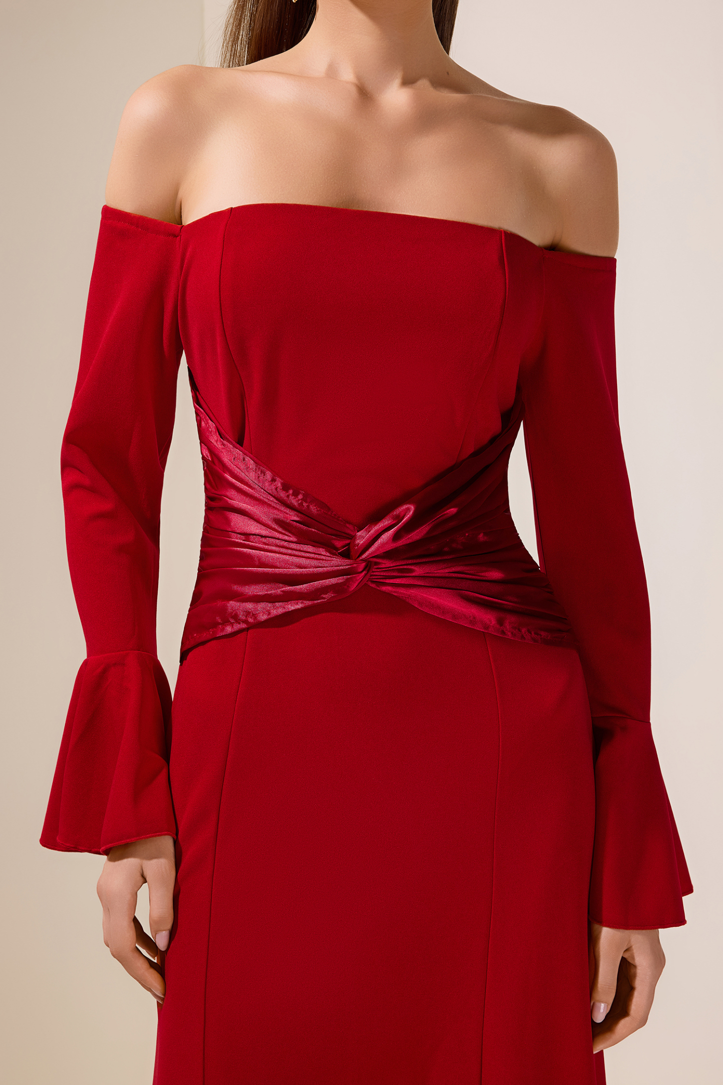 Satin Splicing Knotted Off-Shoulder Maxi Dress