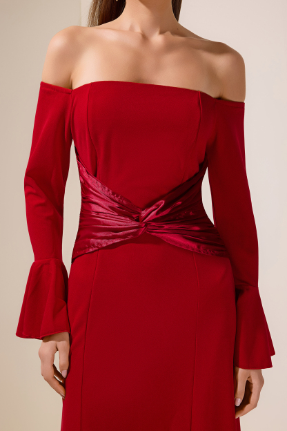 Satin Splicing Knotted Off-Shoulder Maxi Dress