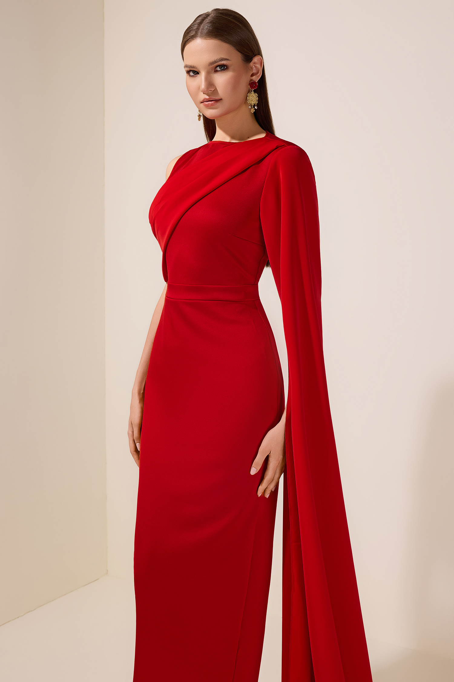 Solid Cape Sleeve Round Neck Midi Dress