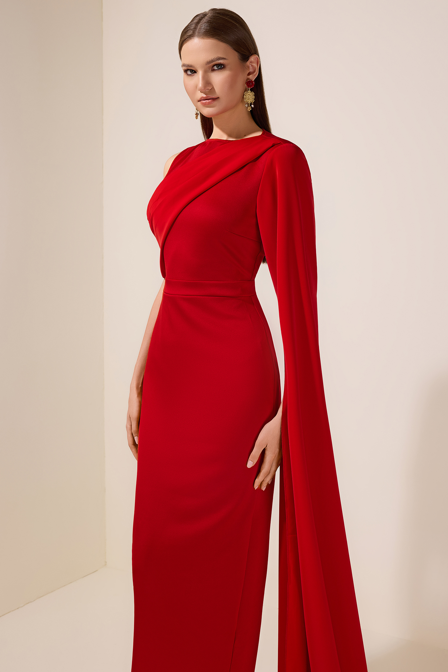 Solid Cape Sleeve Round Neck Midi Dress