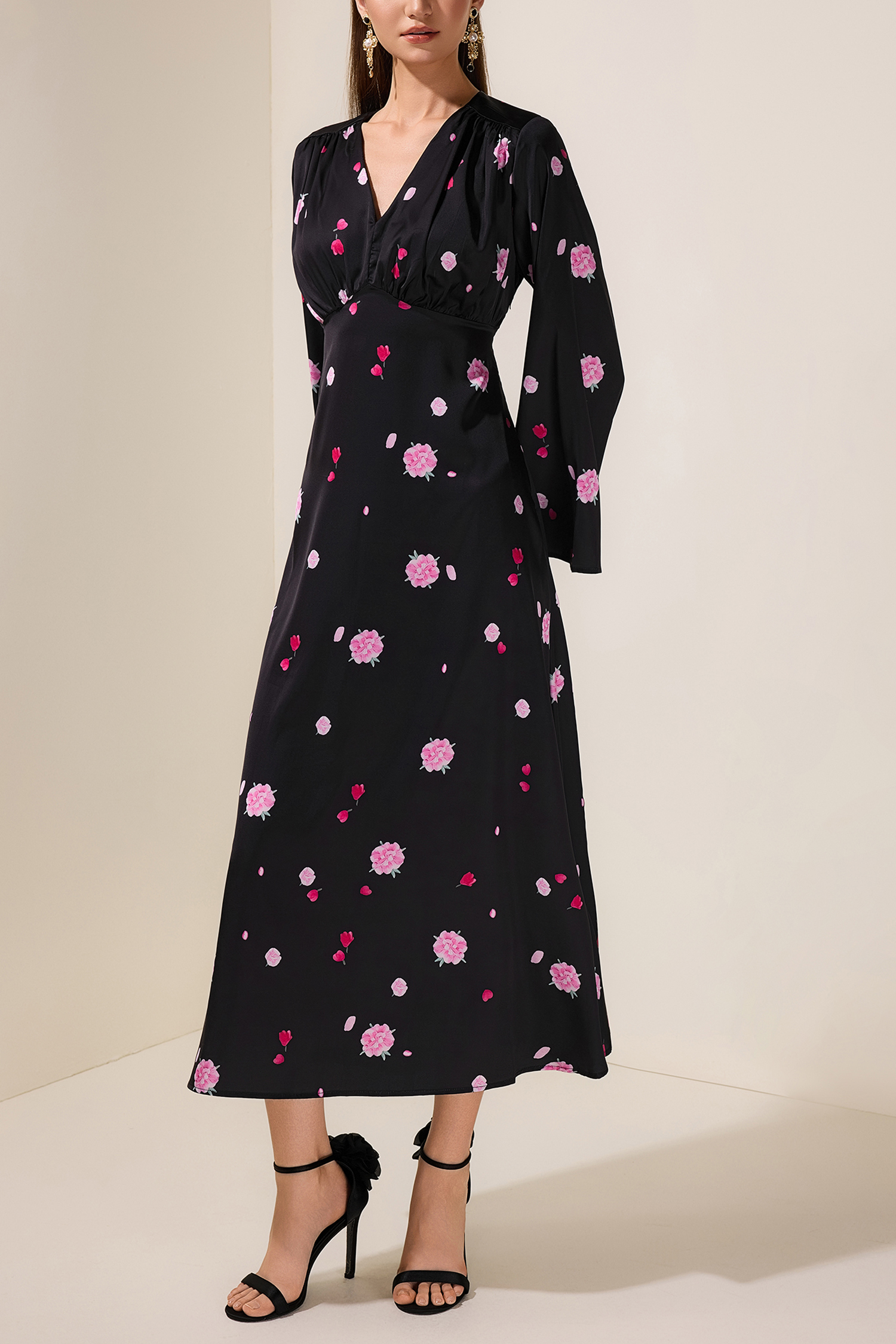 Floral V-Neck Long Sleeve Maxi Dress