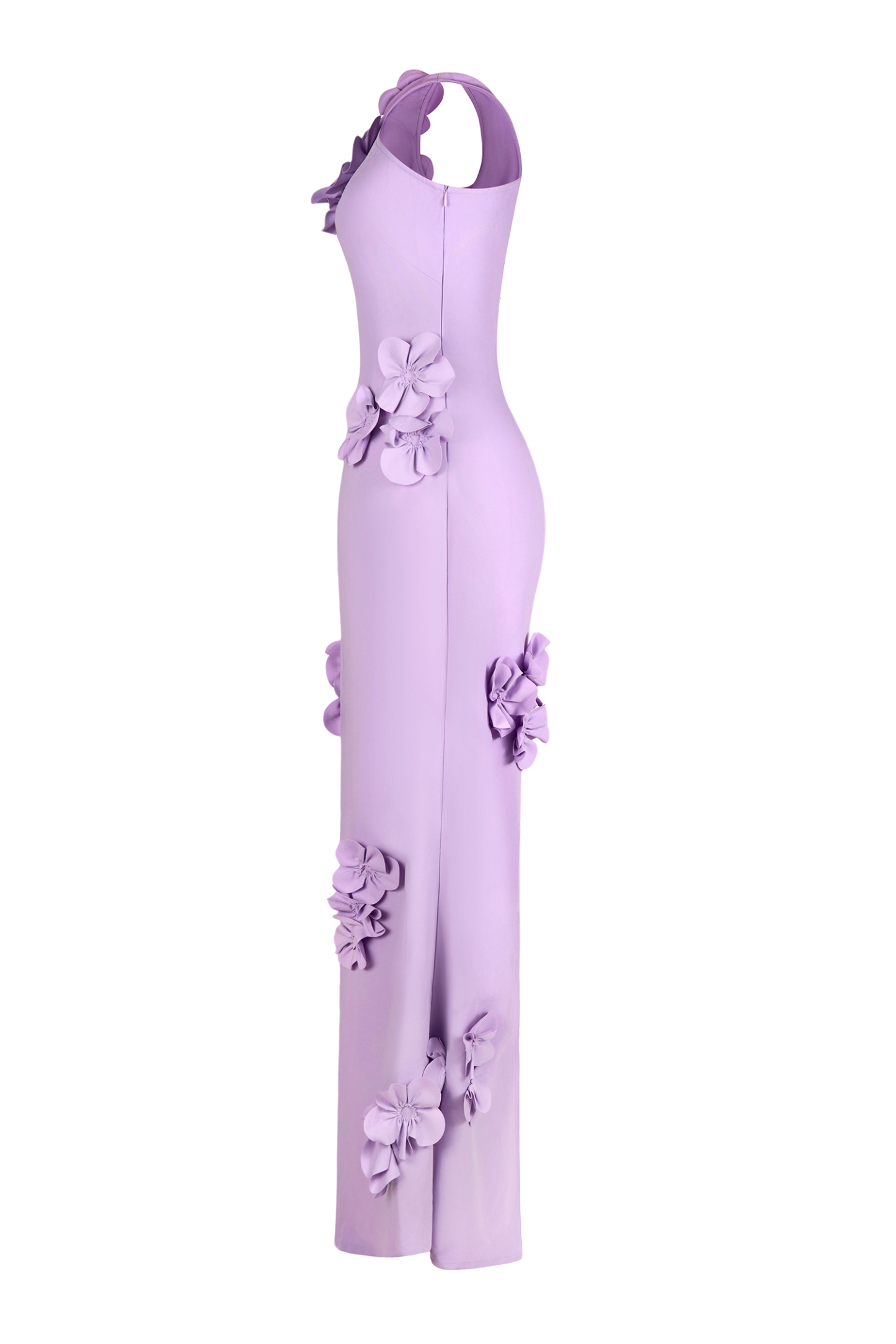 Solid 3D Flower Skew Collar Maxi Dress