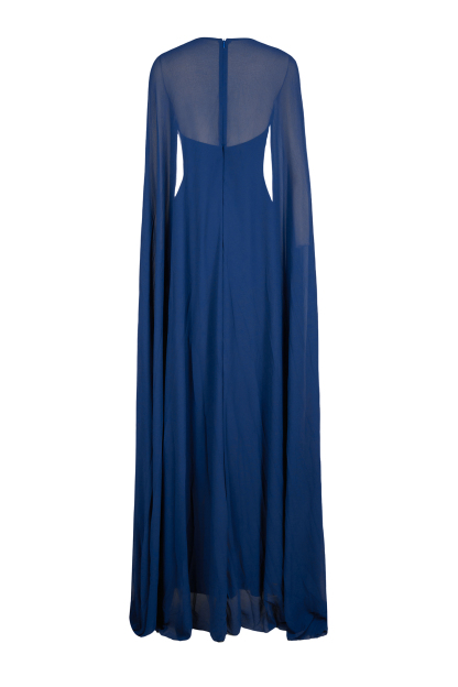 3D Flower Chiffon Cape Maxi Dress