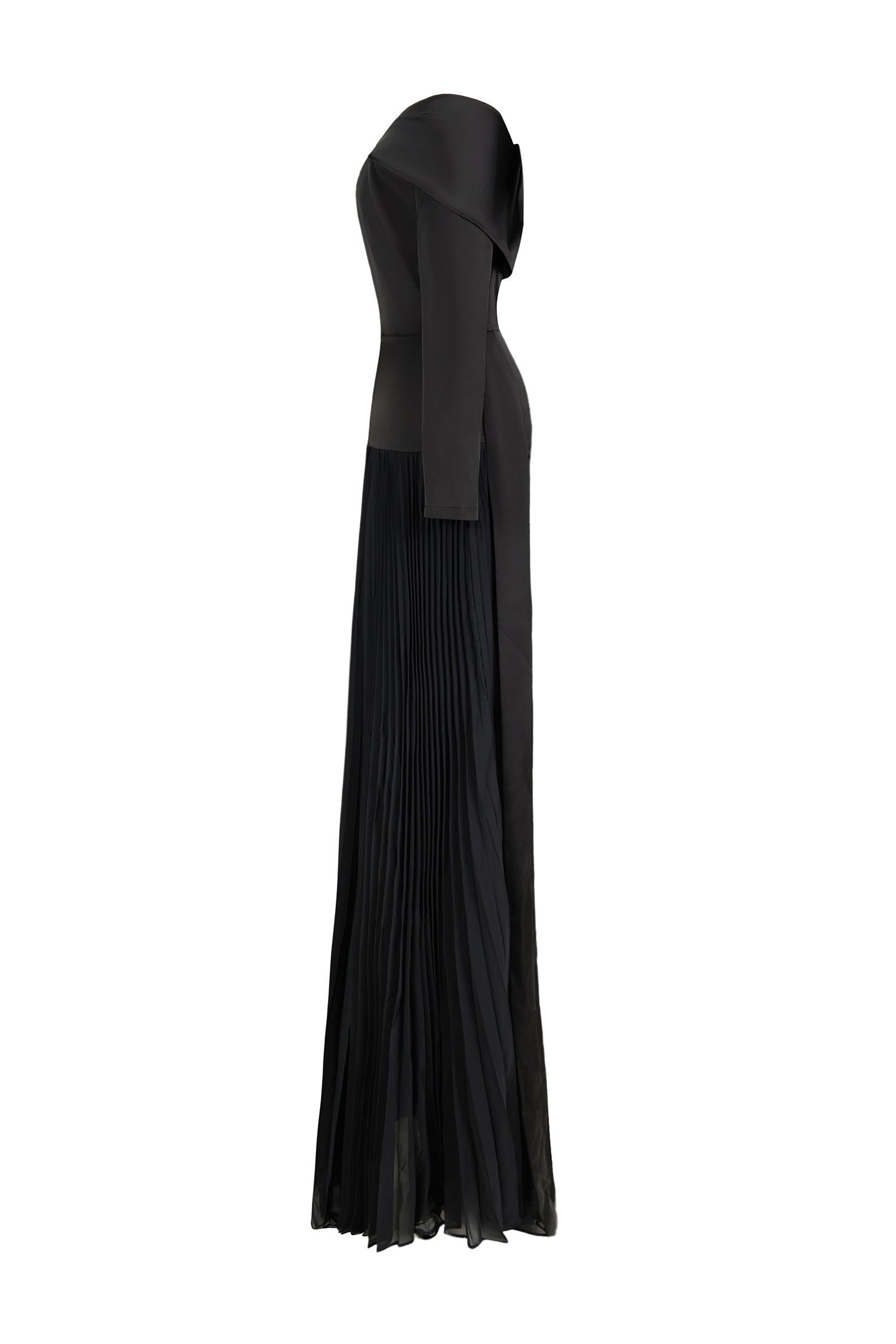 Solid Pleated Off-Shoulder Maxi Dress
