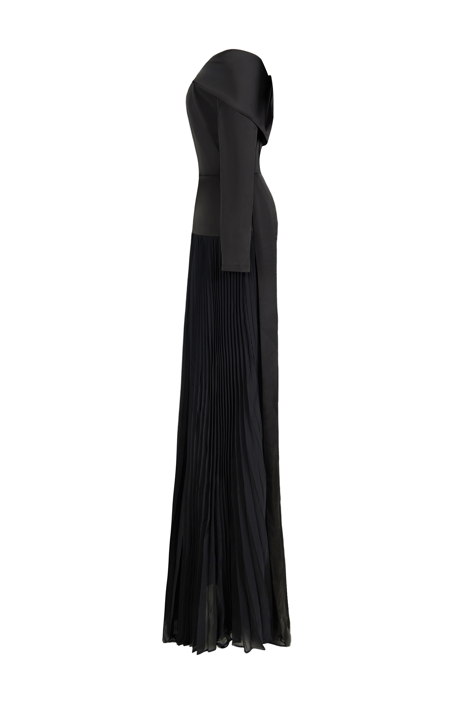 Solid Pleated Off-Shoulder Maxi Dress