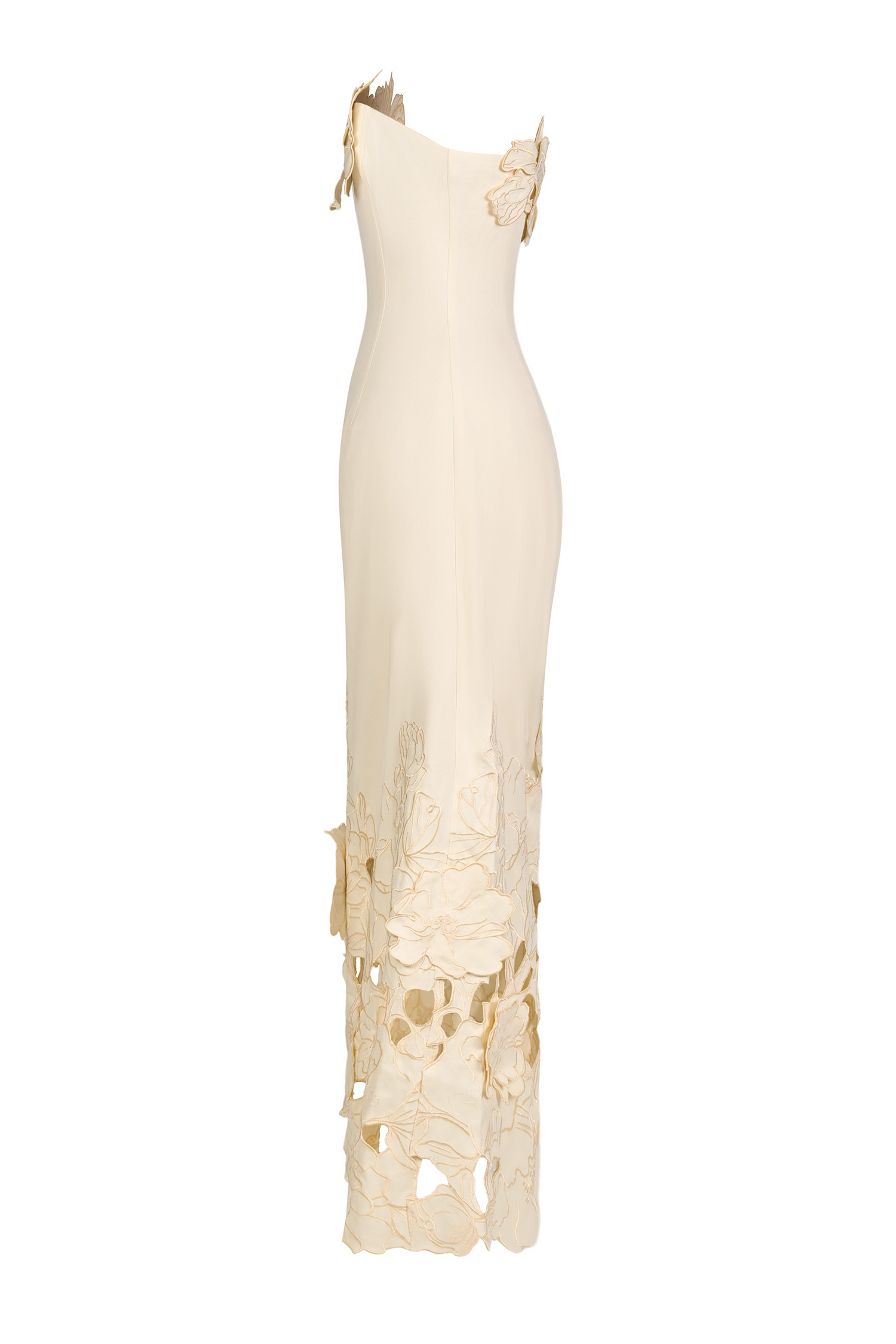 Off-Shoulder Floral Appliquéd Midi Dress