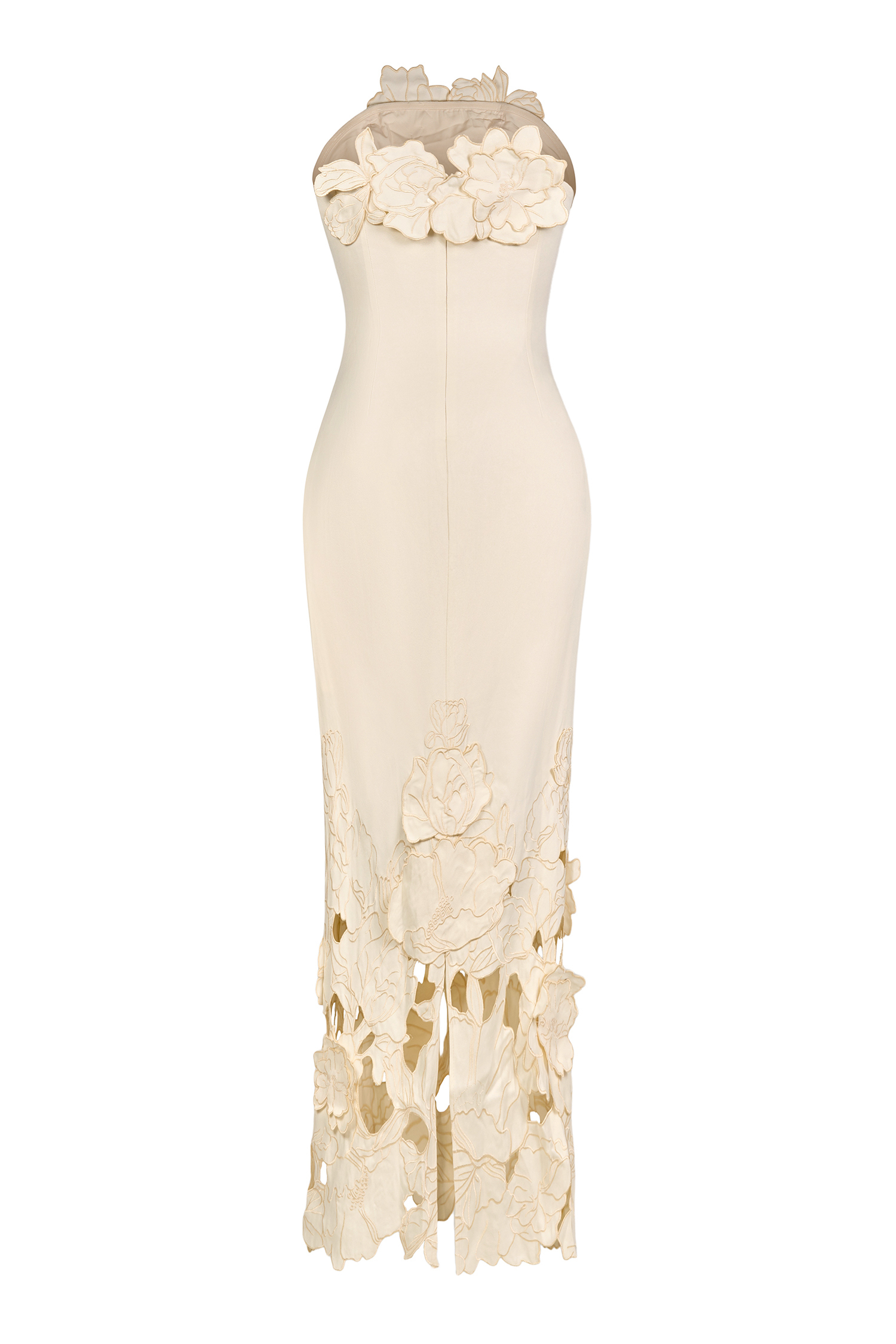 Off-Shoulder Floral Appliquéd Midi Dress