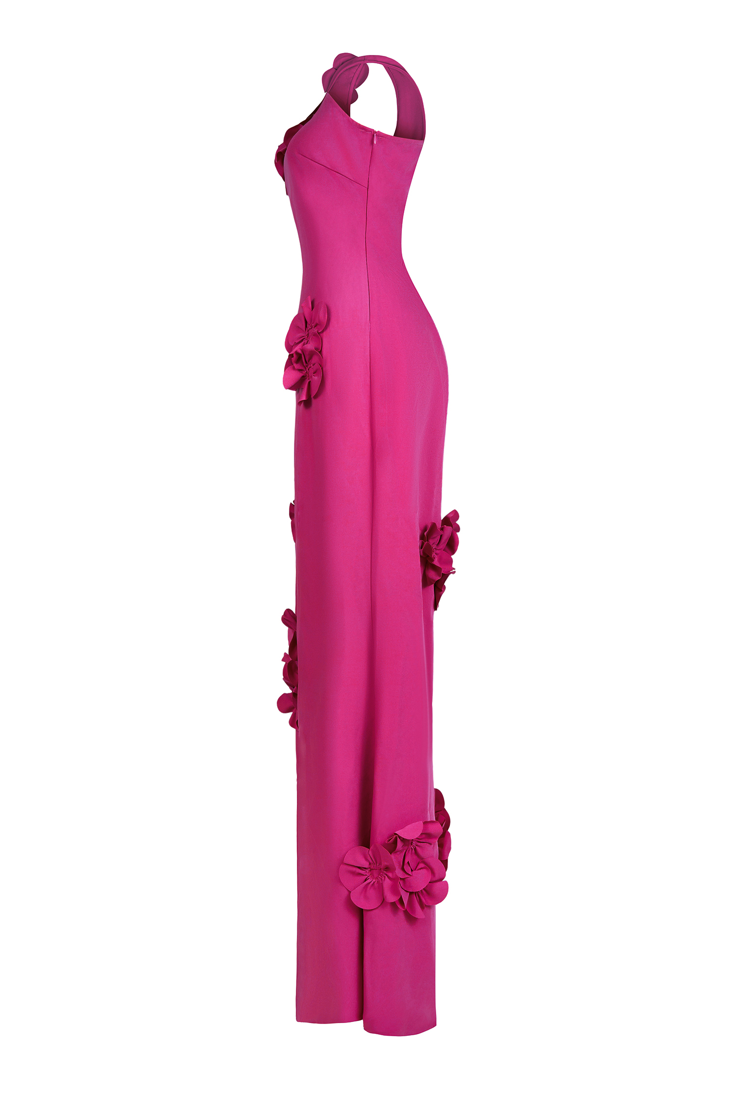 Solid 3D Flower Skew Collar Maxi Dress