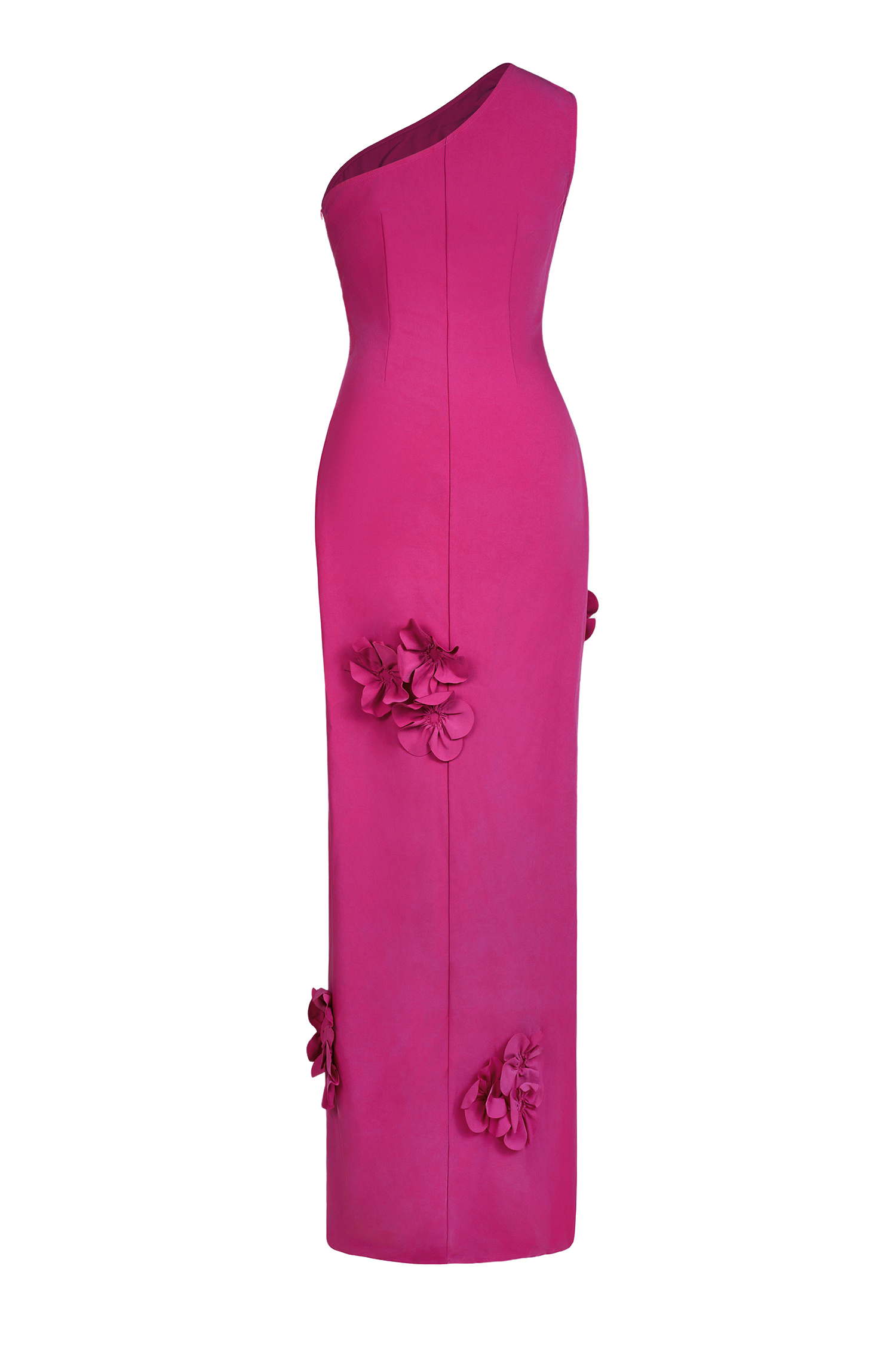 Solid 3D Flower Skew Collar Maxi Dress