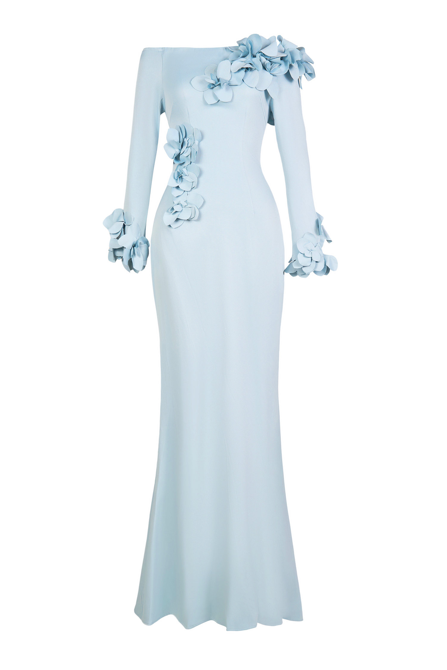 3D Flower Off-Shoulder Solid Maxi Dress