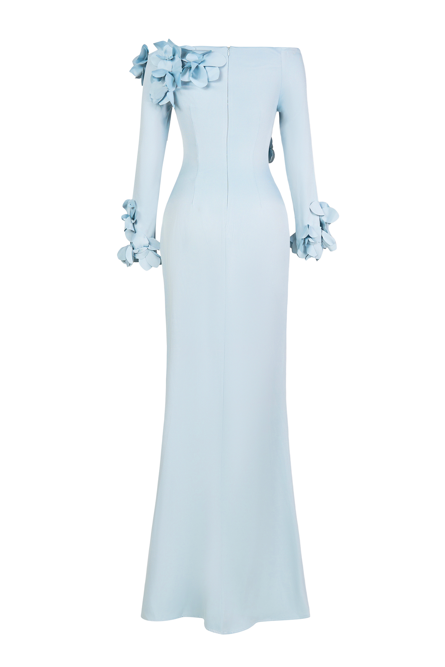 3D Flower Off-Shoulder Solid Maxi Dress