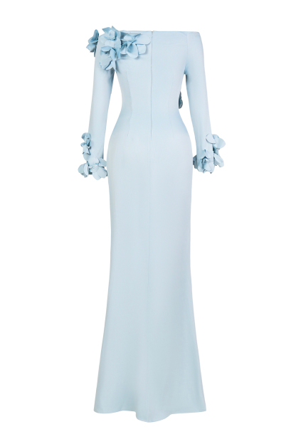 3D Flower Off-Shoulder Solid Maxi Dress