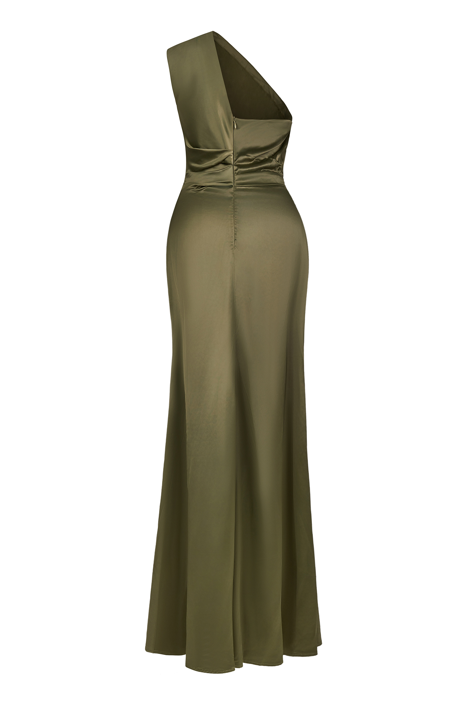 Satin Skew Collar Split Maxi Dress