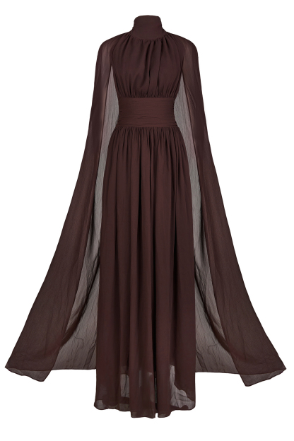 Chiffon High Neck Cape Sleeve Maxi Dress