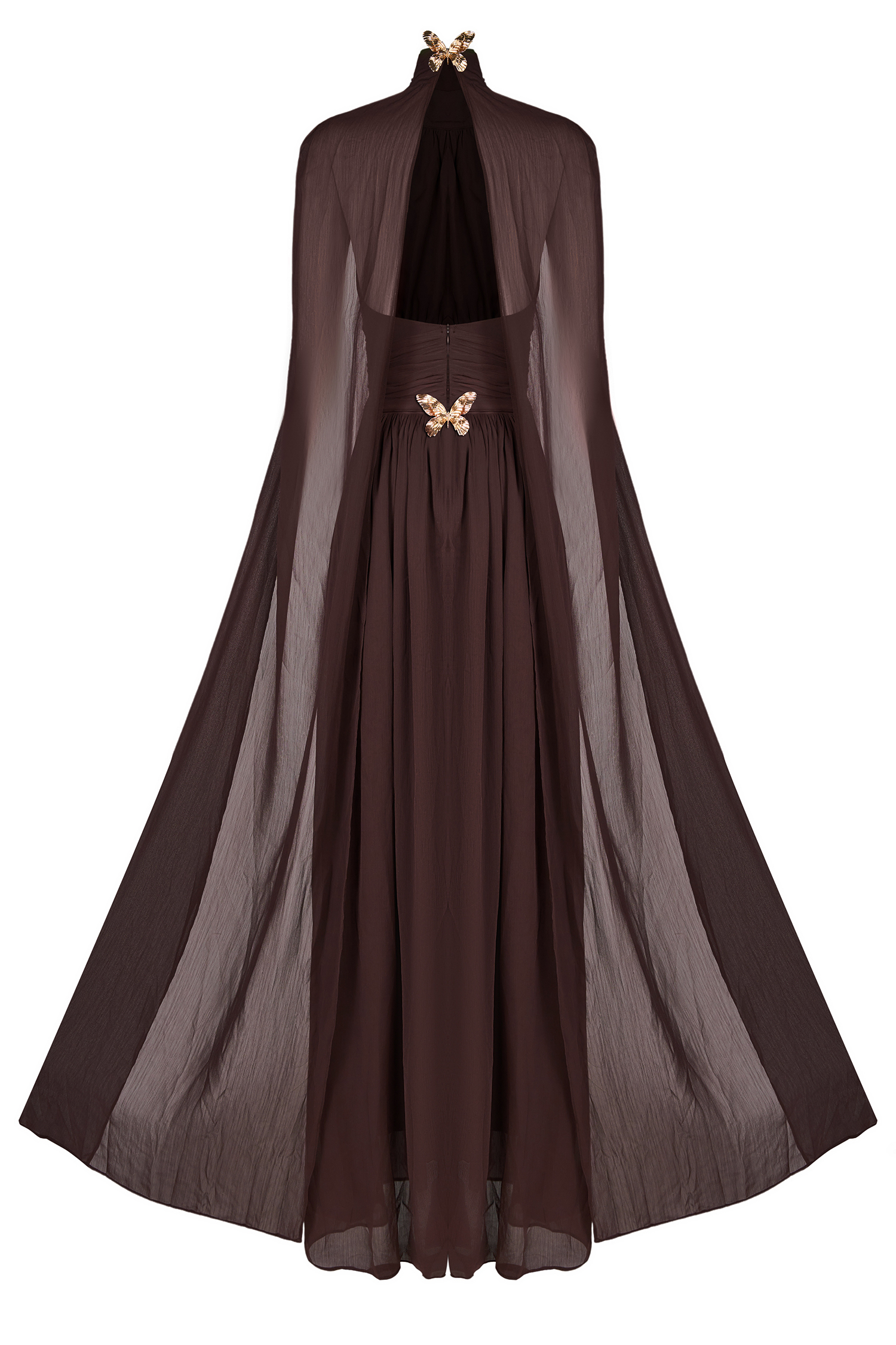 Chiffon High Neck Cape Sleeve Maxi Dress