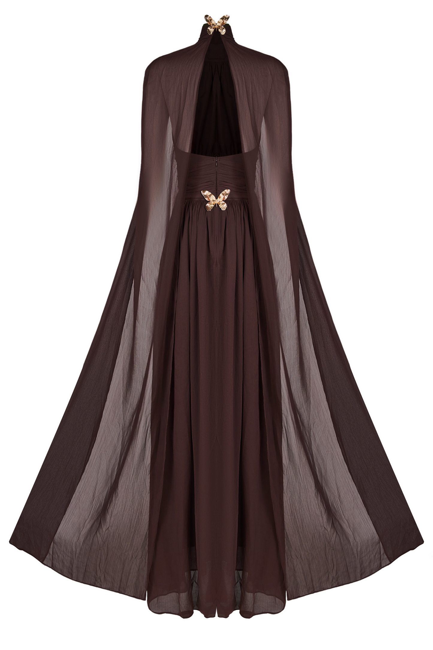 Chiffon High Neck Cape Sleeve Maxi Dress