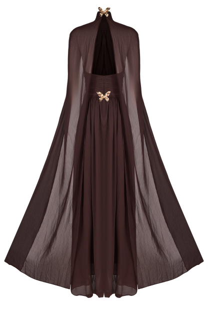 Chiffon High Neck Cape Sleeve Maxi Dress