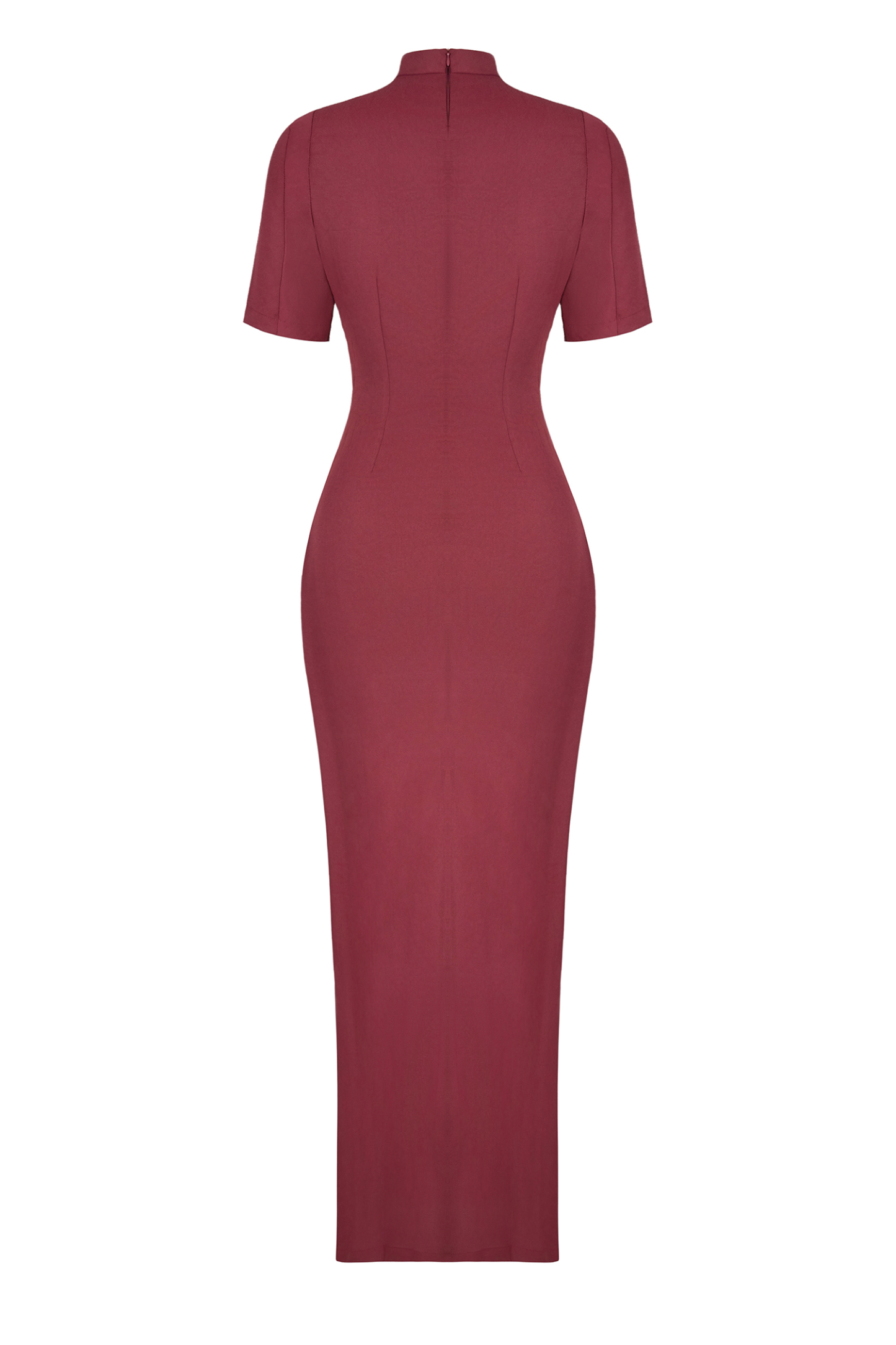 Feather Stand Collar Slit Midi Dress