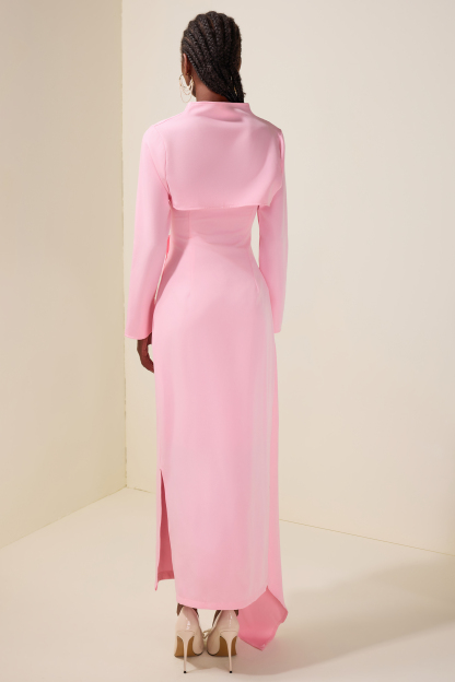 Ruched Slit Maxi Dress With Cardigan