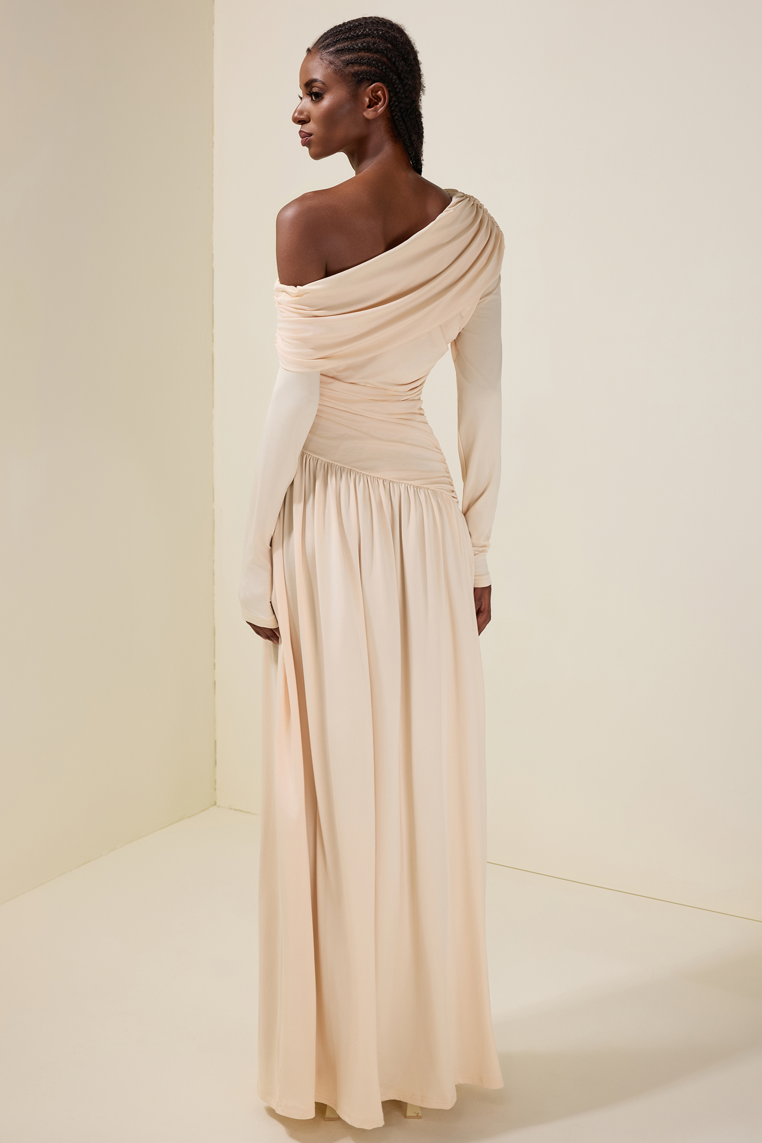 Jersey Gathering Long Sleeve Maxi Dress