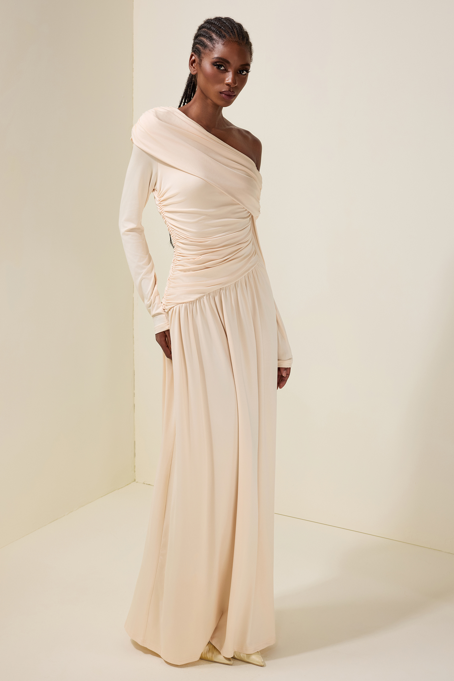 Jersey Gathering Long Sleeve Maxi Dress