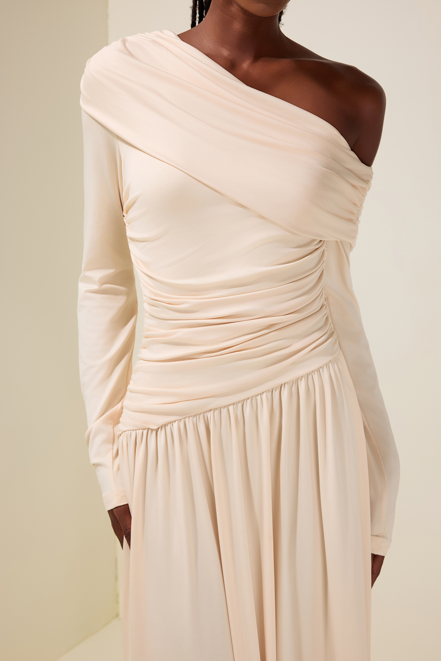 Jersey Gathering Long Sleeve Maxi Dress