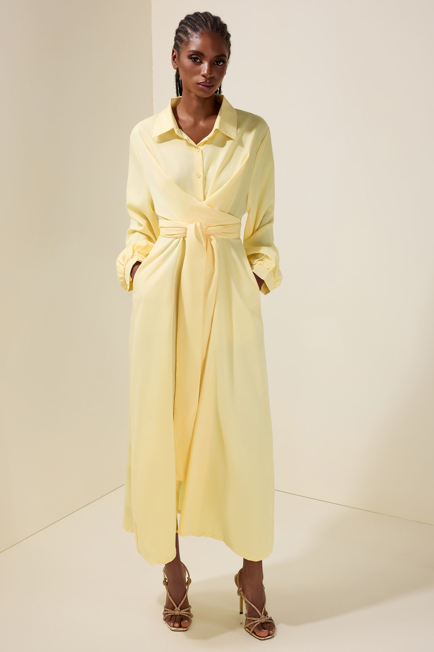 Knotted Lace-Up Flapped Midi Dress