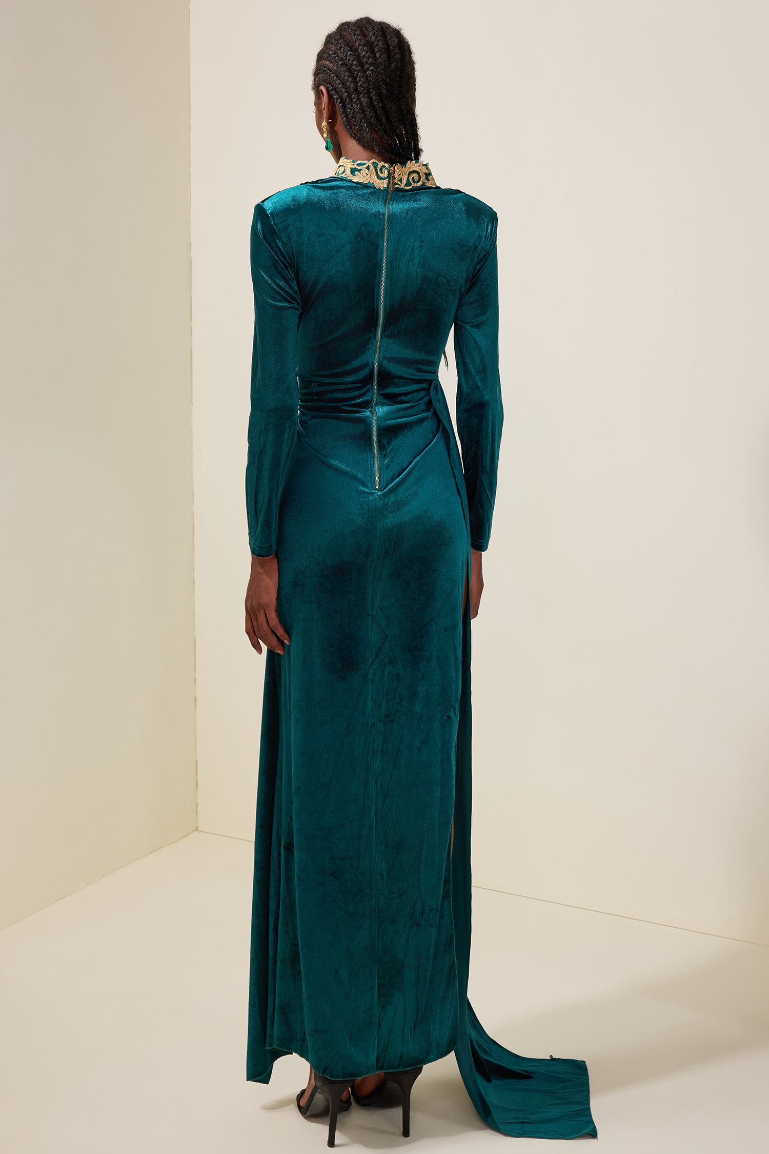 Velvet High Neck Split Maxi Dress