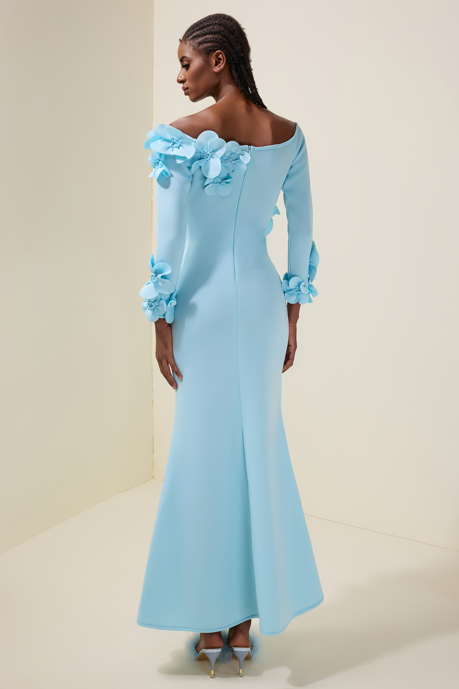 3D Flower Off Shoulder Maxi Dress