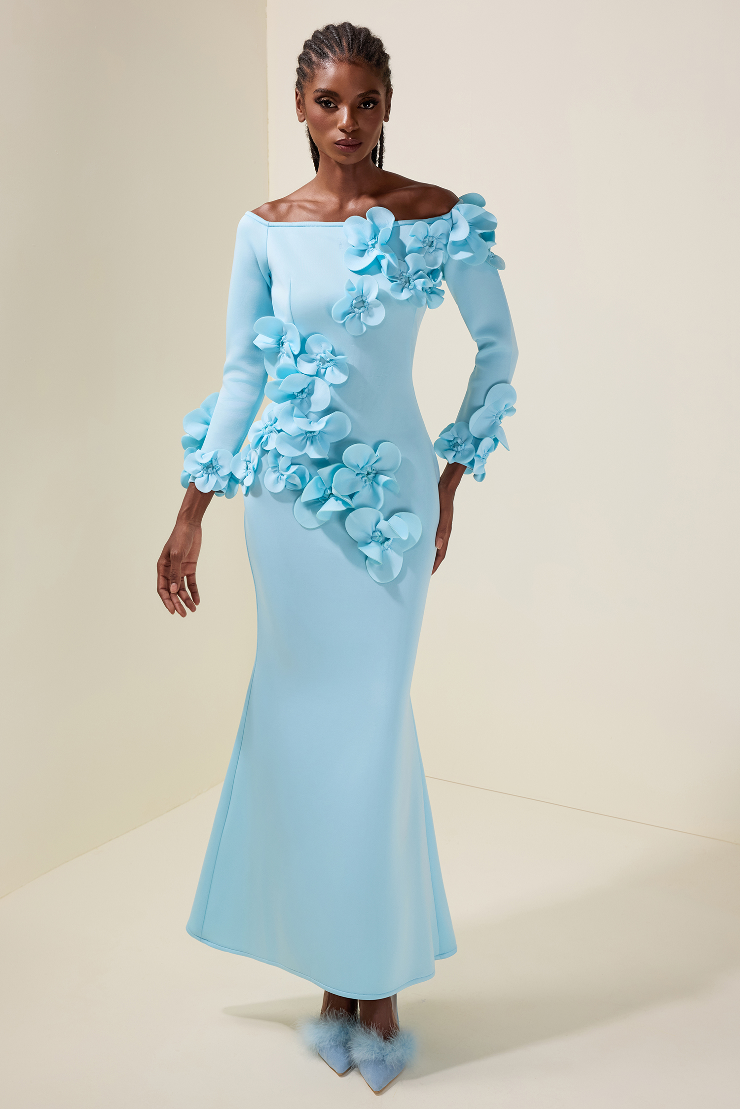 3D Flower Off Shoulder Maxi Dress