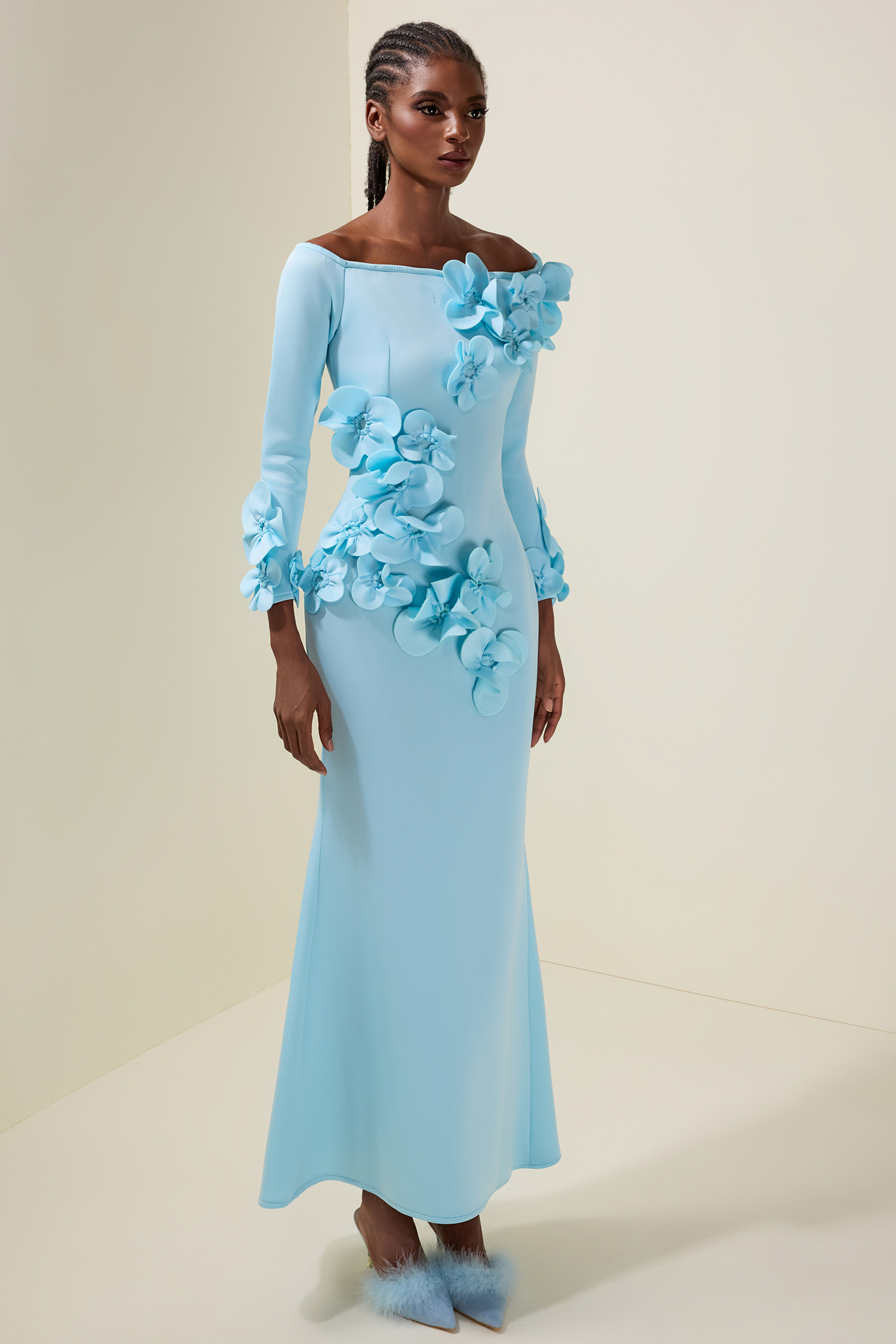 3D Flower Off Shoulder Maxi Dress