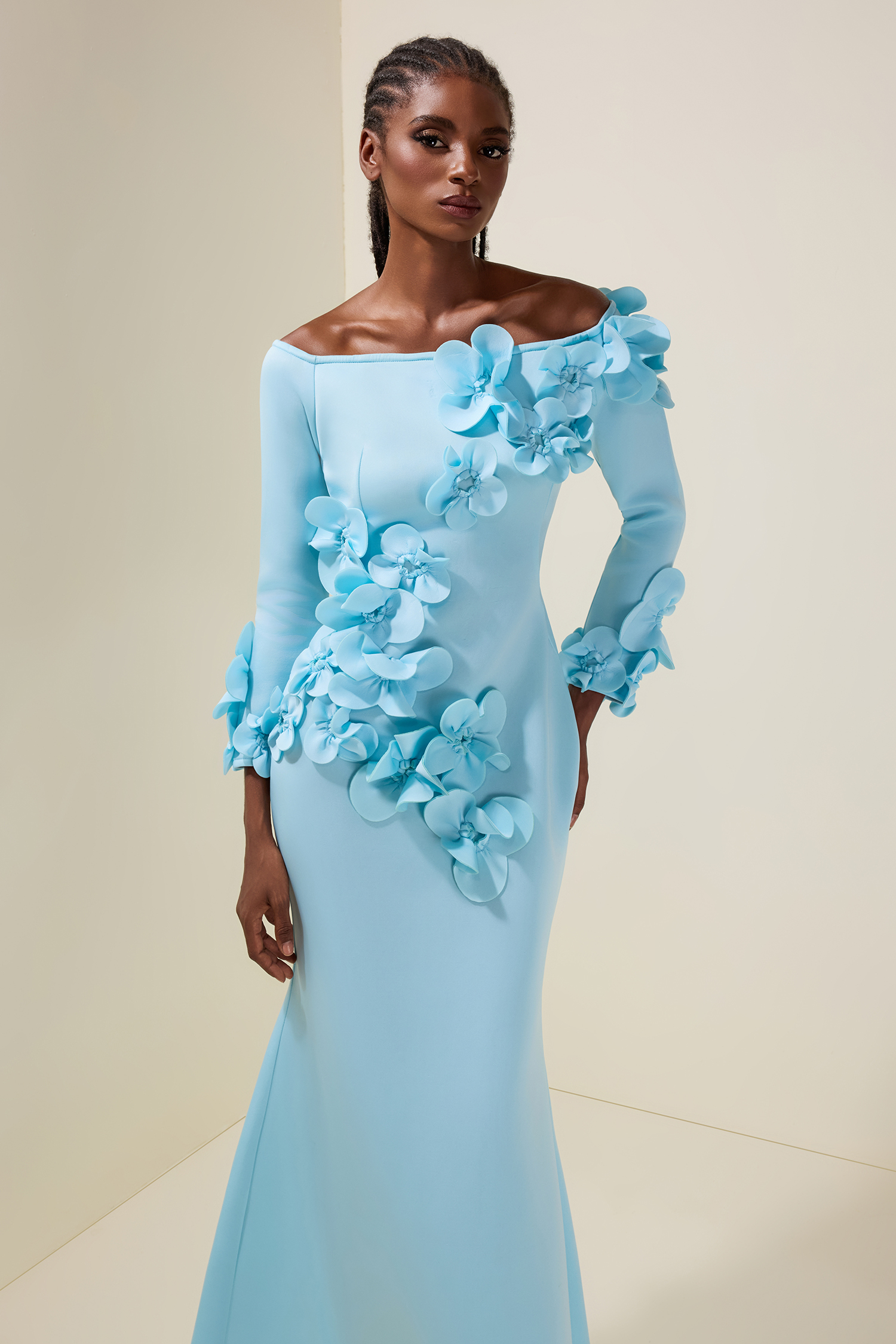 3D Flower Off Shoulder Maxi Dress