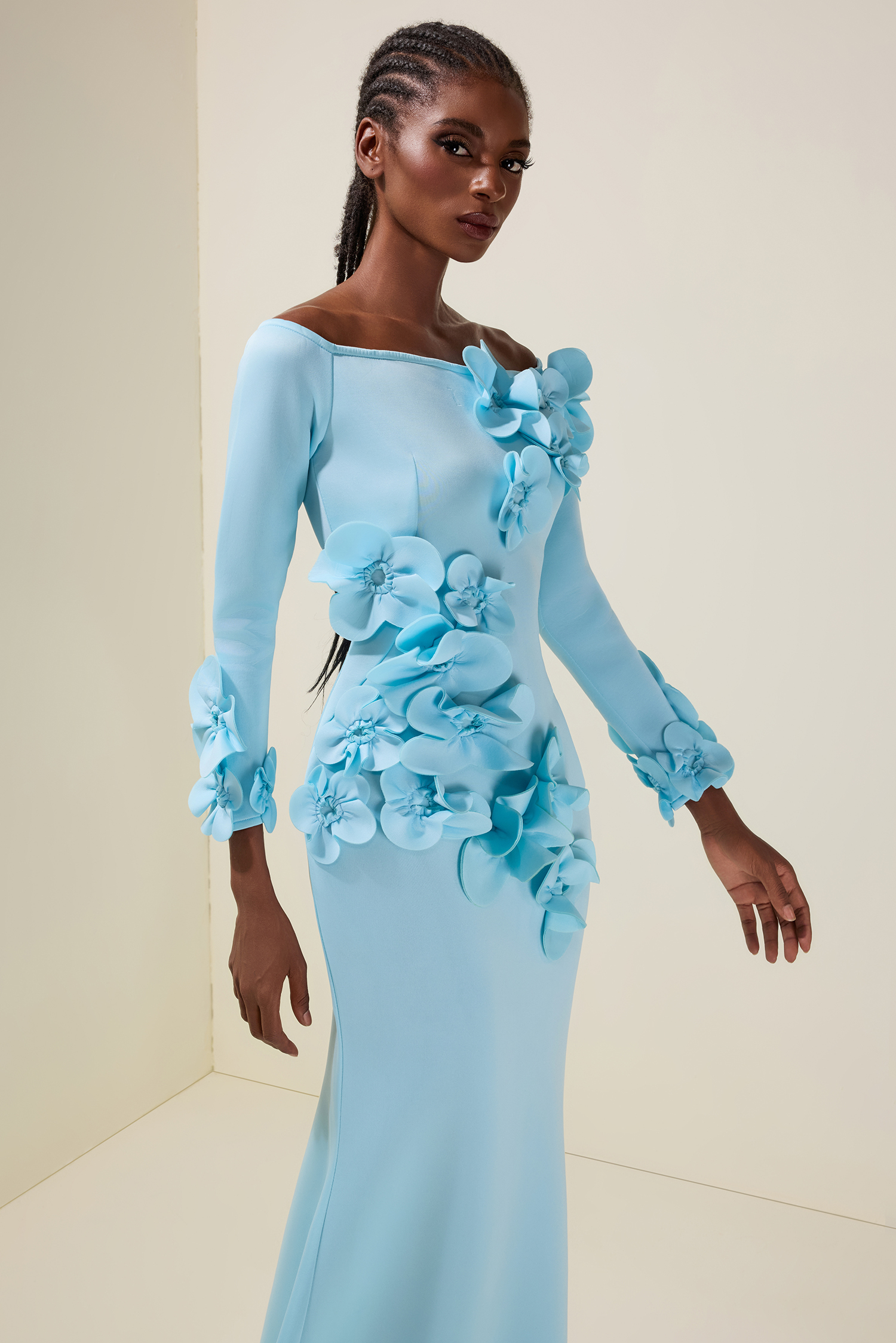 3D Flower Off Shoulder Maxi Dress