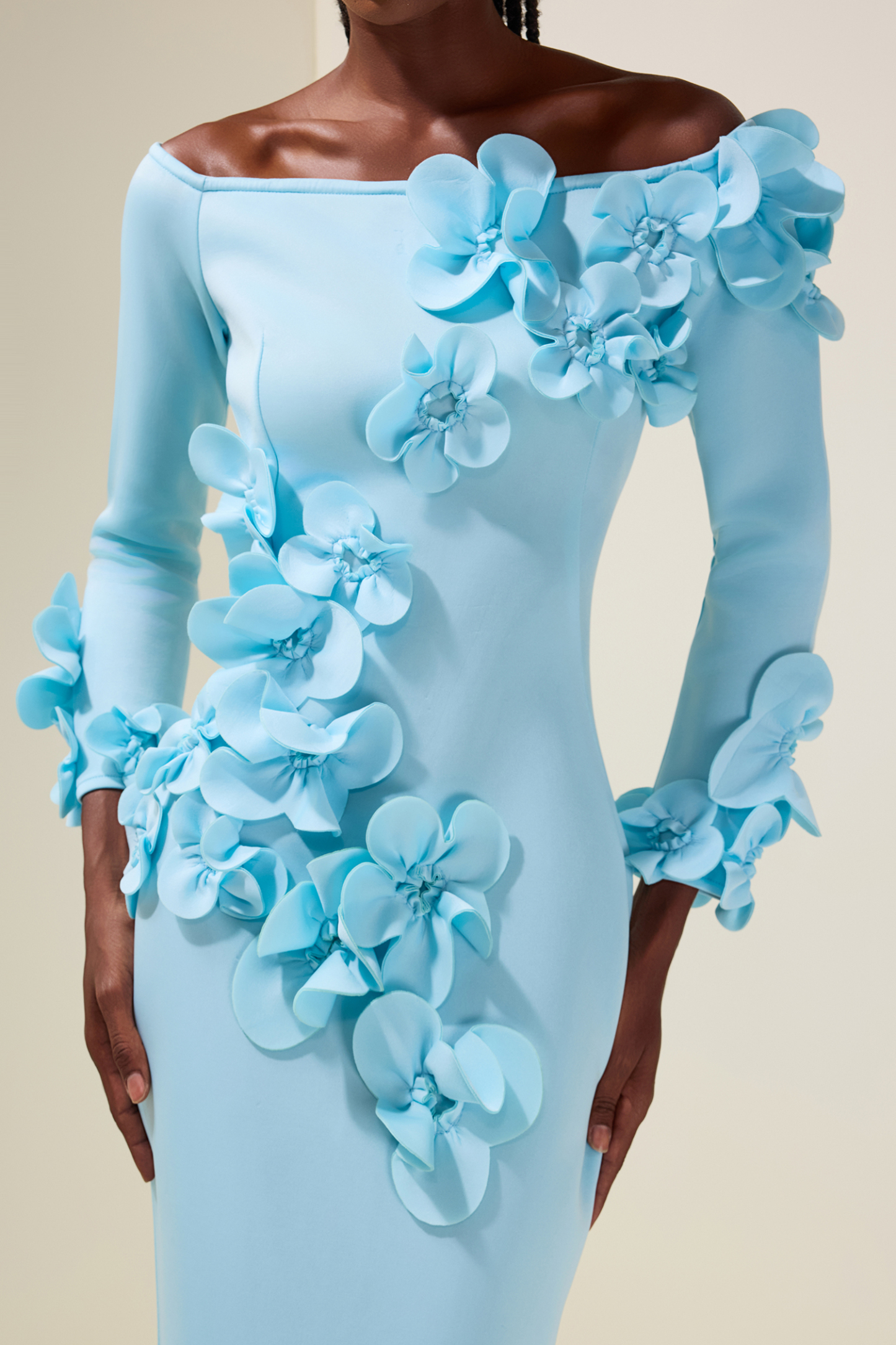 3D Flower Off Shoulder Maxi Dress