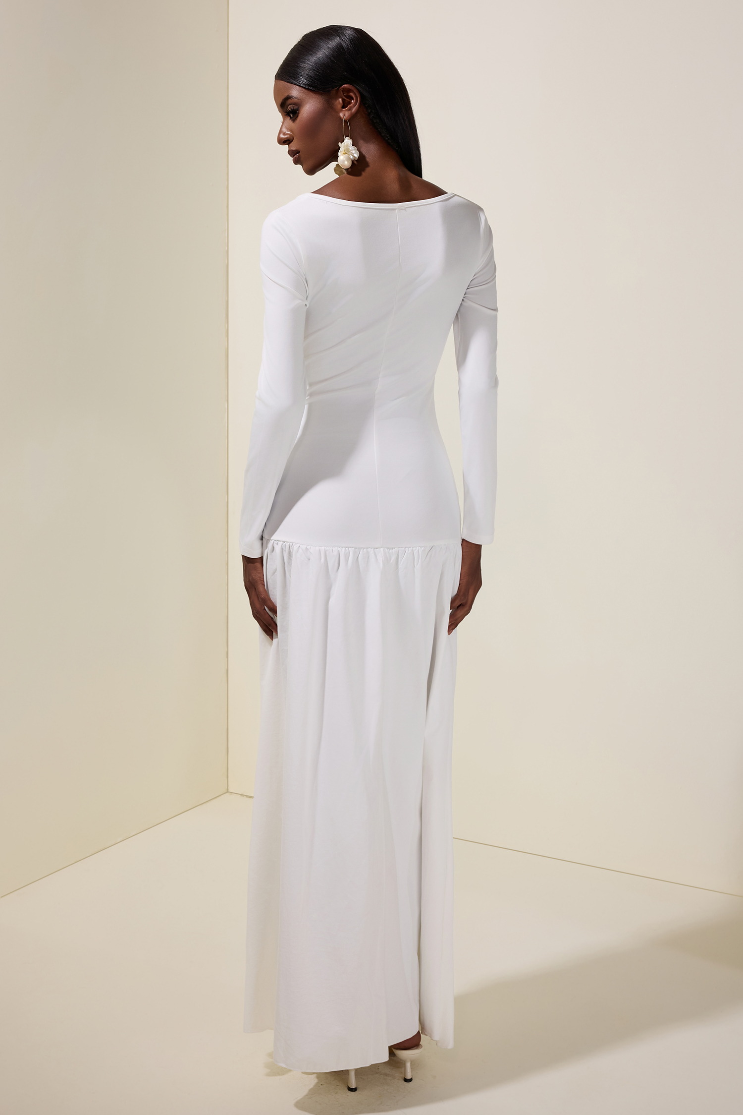 Solid Long Sleeve Cut-Out Maxi Dress