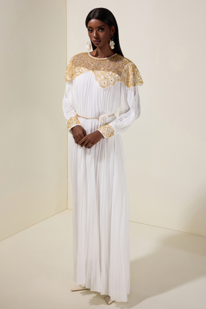 Sequin Splicing Chiffon Round Neck Maxi Dress With Belt