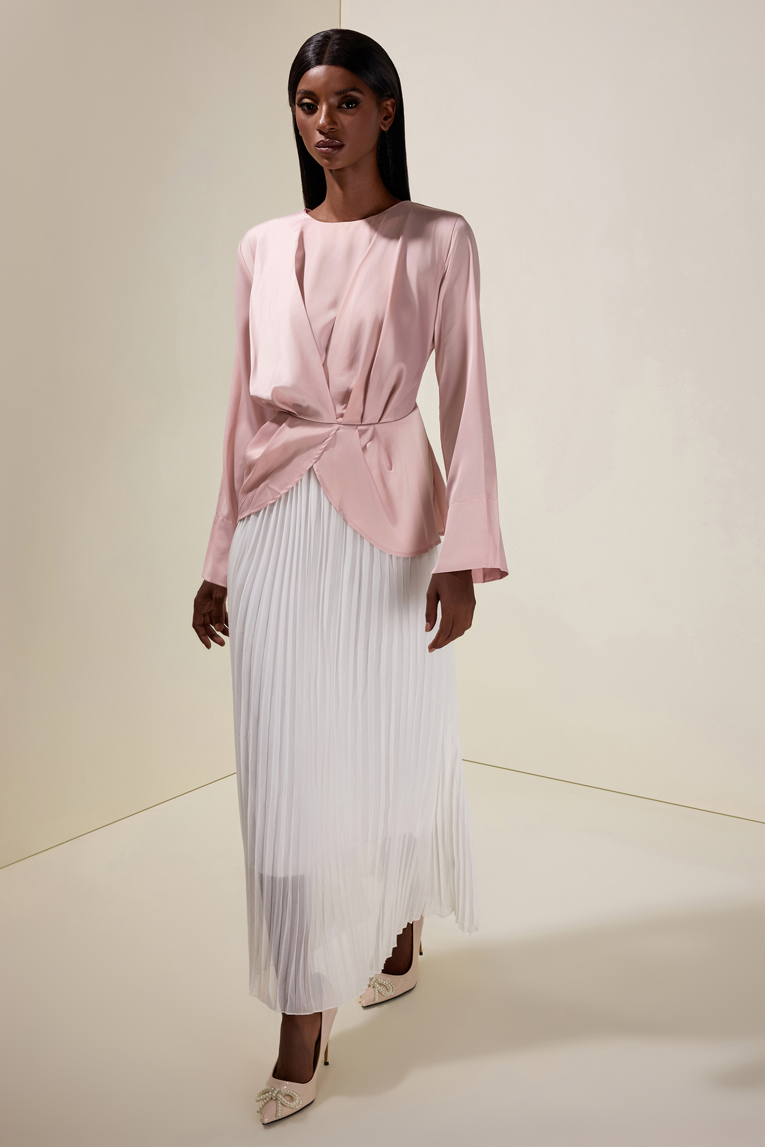 Satin Chiffon Pleated Maxi Dress