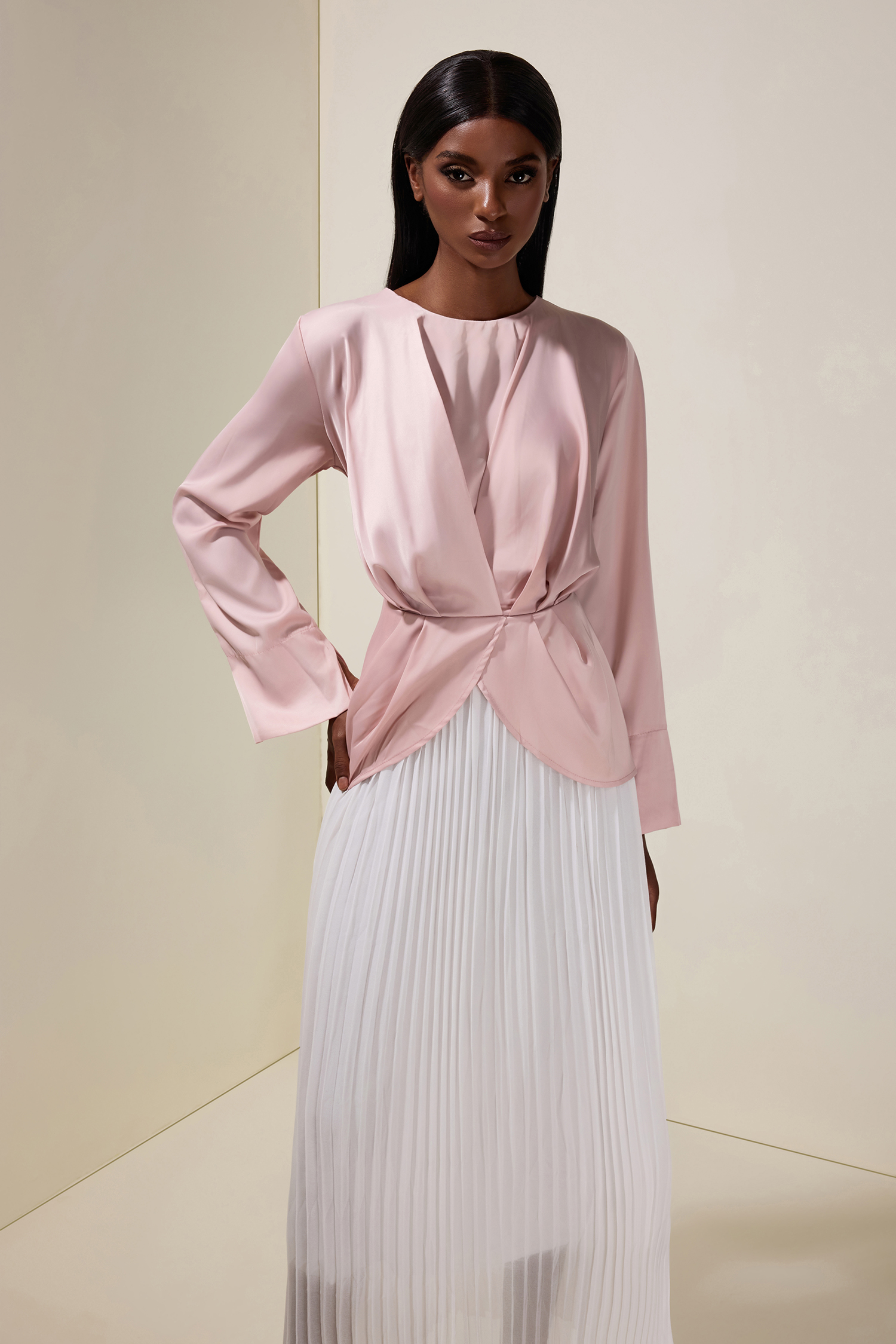 Satin Chiffon Pleated Maxi Dress