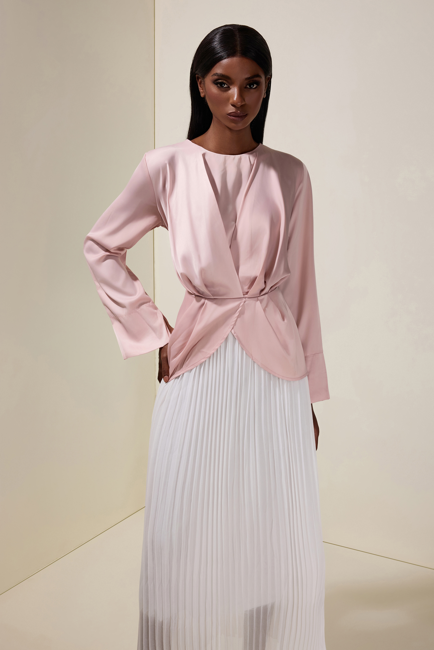 Satin Chiffon Pleated Maxi Dress