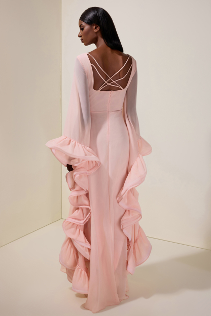 Chiffon Ruffle Bell Sleeve Maxi Dress