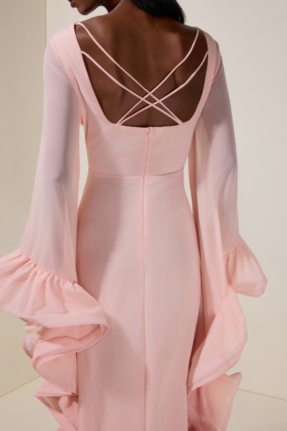 Chiffon Ruffle Bell Sleeve Maxi Dress