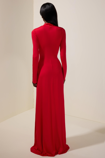 Solid Metal Button Long Sleeve Maxi Dress