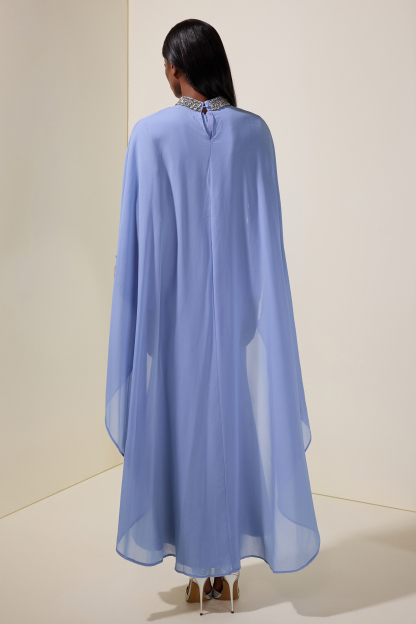 Long Sleeve Maxi Dress With Rhinestone Cape