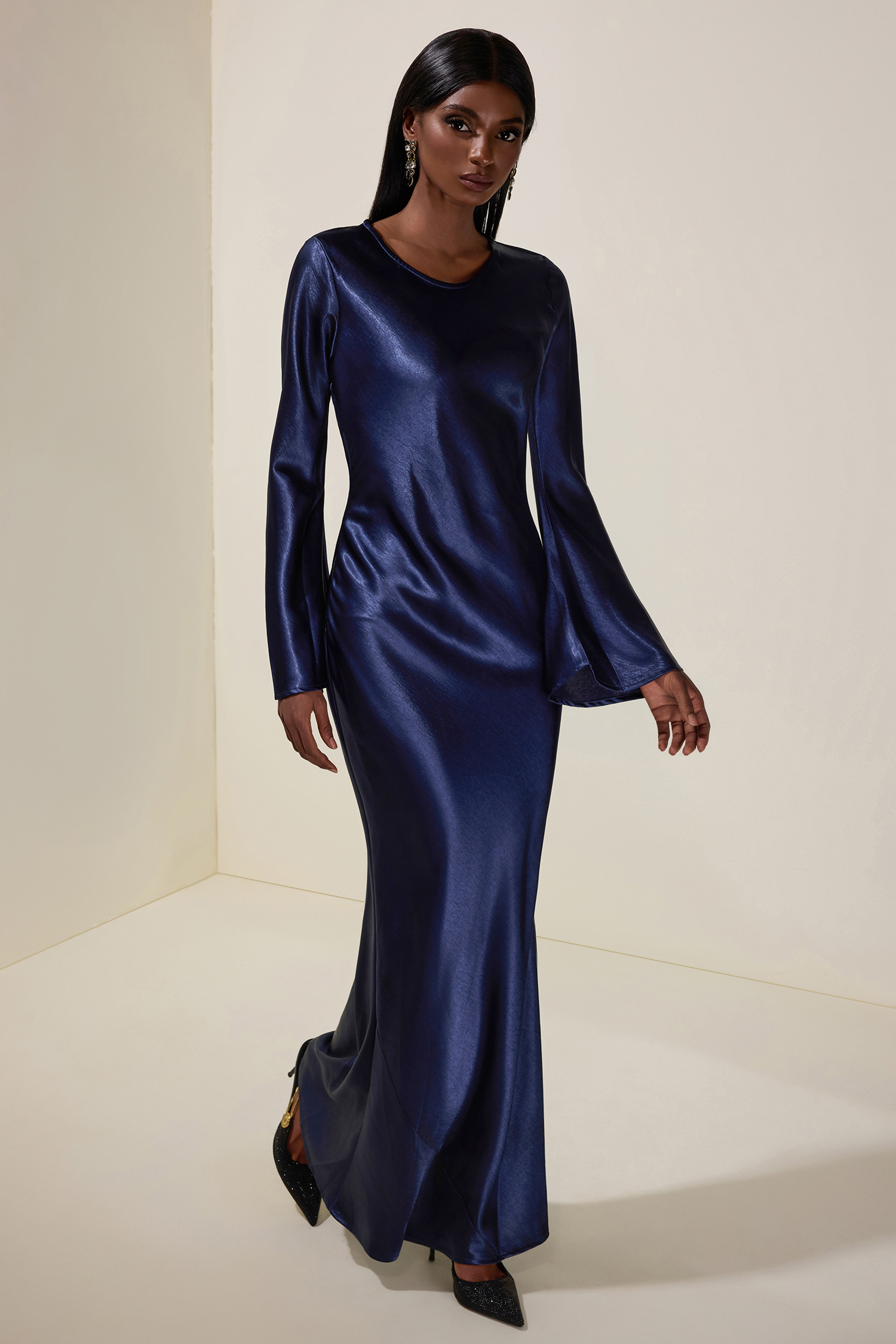 Satin Splicing Lace Blazer & Maxi Dress