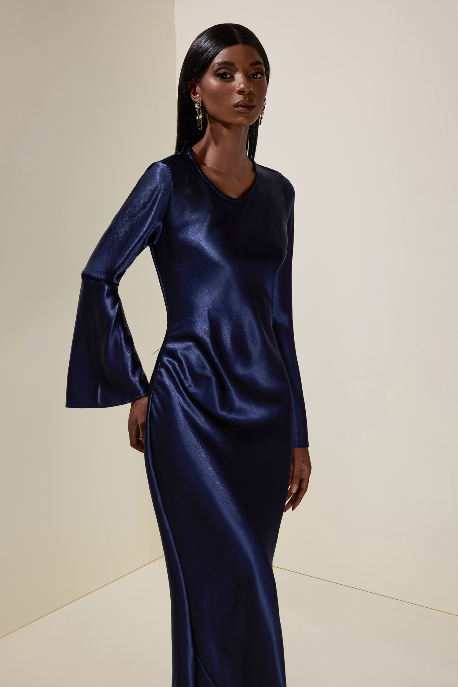 Satin Splicing Lace Blazer & Maxi Dress