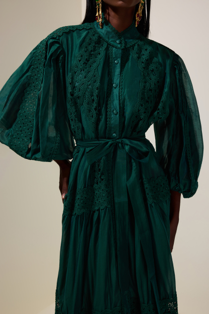 Lace Single Breasted Maxi Dress With Belt