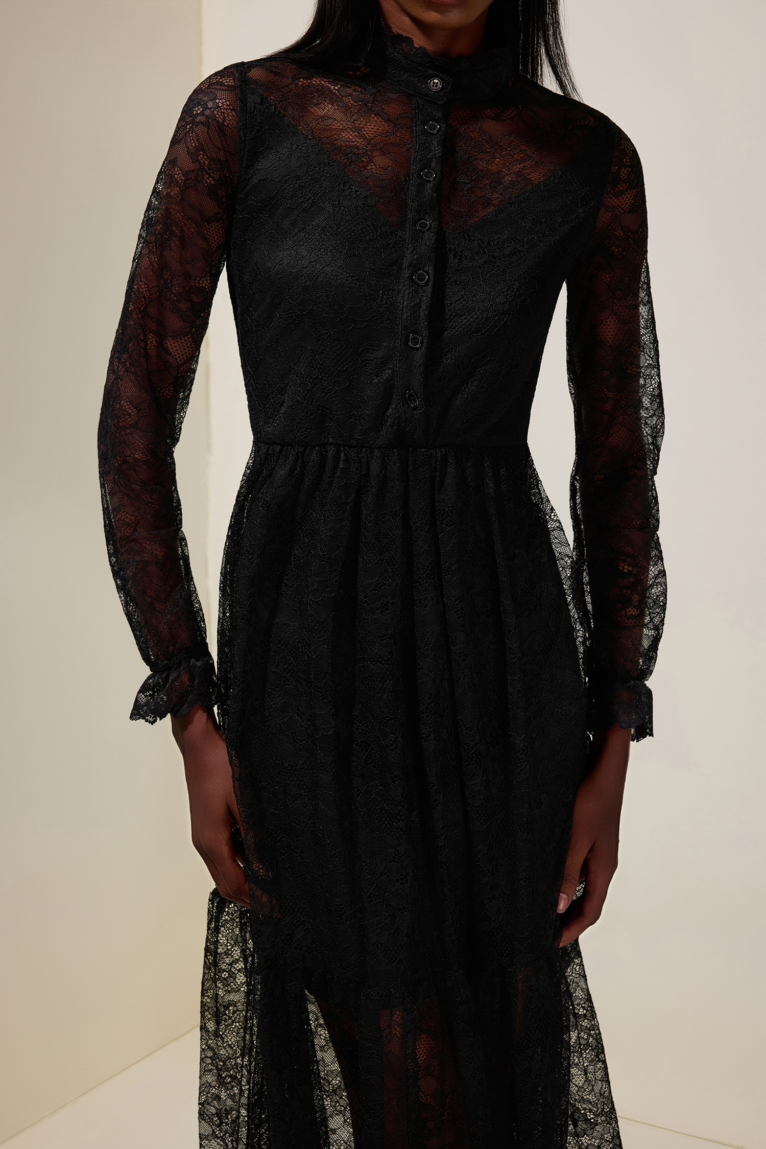 Lace Long Sleeve See-Through Maxi Dress